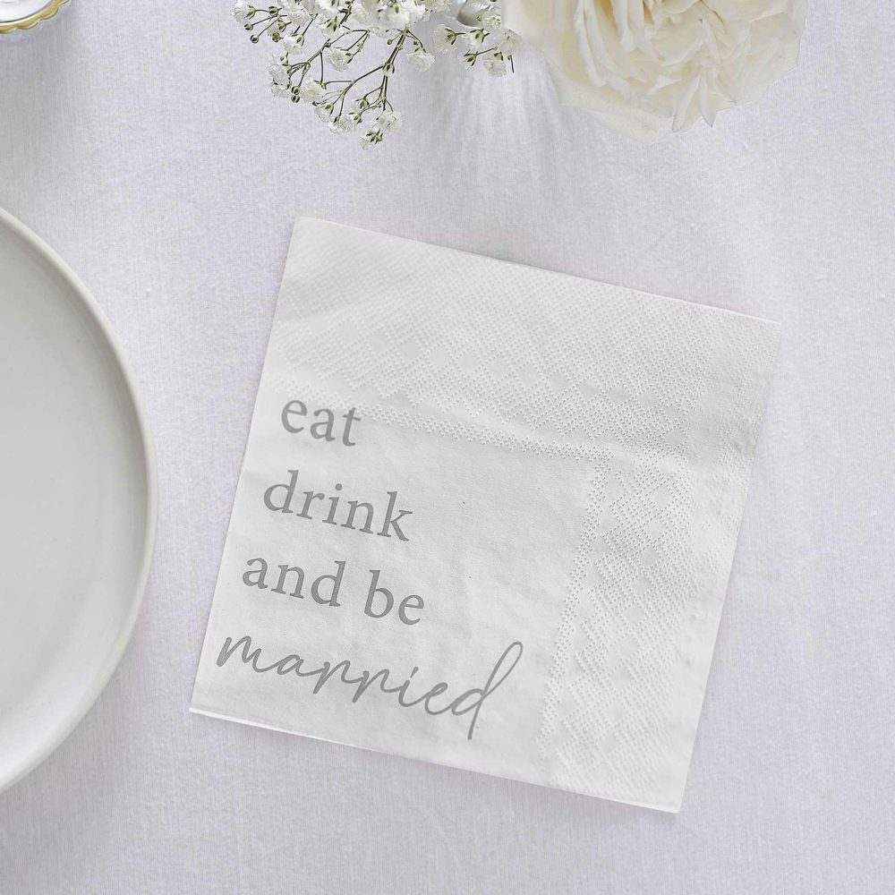 Wedding Sweet Table |   Eat, Drink And Be Married Wedding Napkins Wedding Cake Accessories Wedding Sweet Table