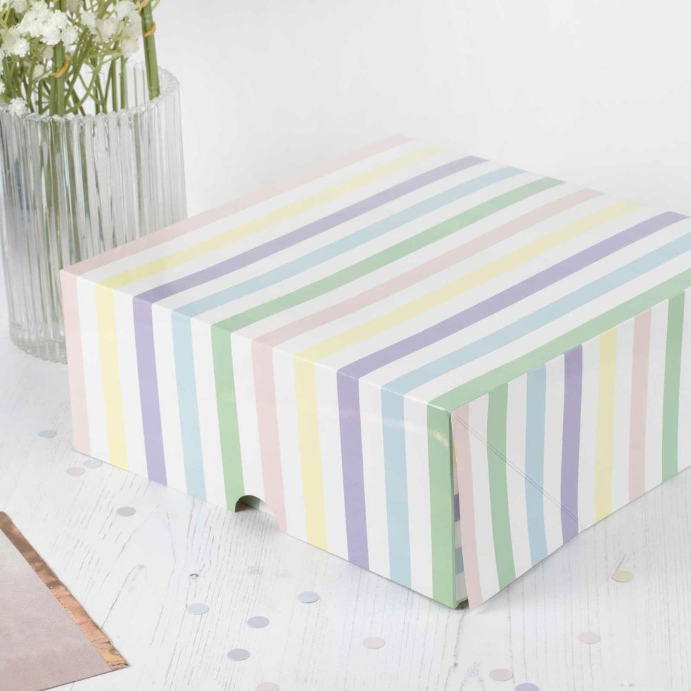 Wedding Sweet Table |   Pastel Striped Cake Boxes Wedding Sweet Table