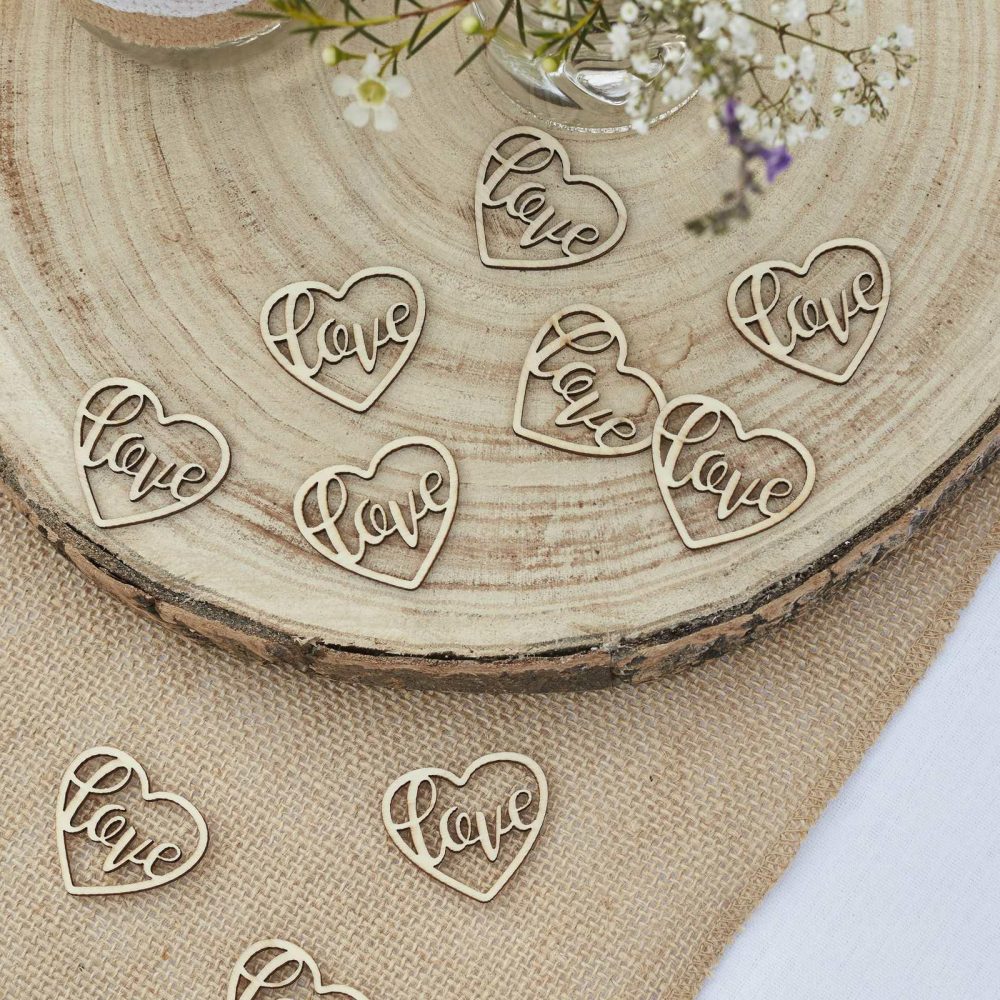 Wedding Table Confetti |   Wooden Heart Love Confetti – Rustic Country Wedding Table Confetti Wedding Table Confetti