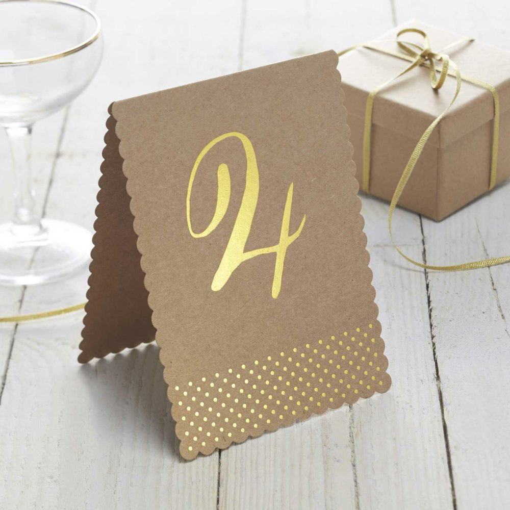 Wedding Table Numbers |   Gold Foiled Table Numbers – Kraft Perfection Wedding Table Decorations Wedding Table Numbers