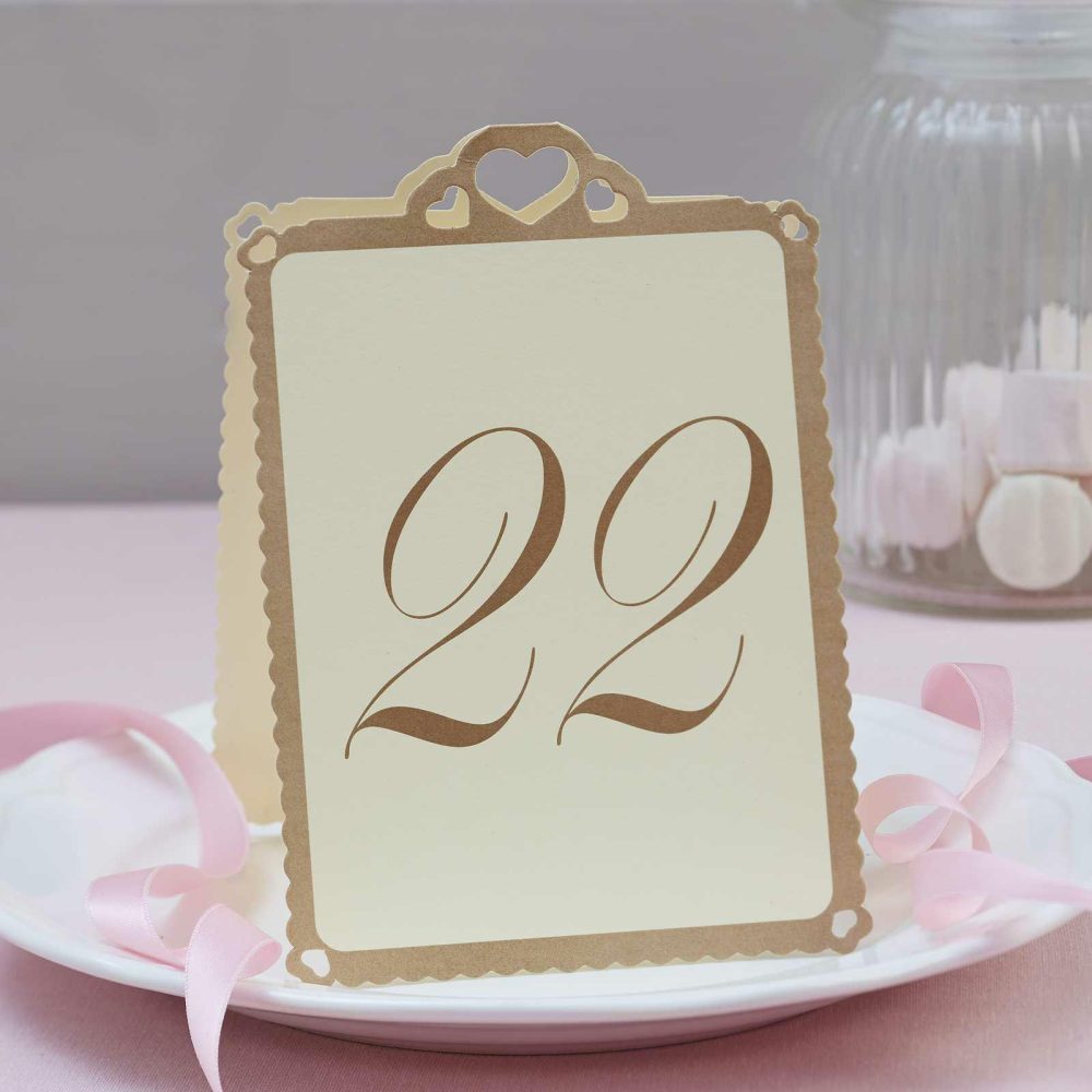 Wedding Table Numbers |   Love Struck – Table Numbers – Ivory / Gold 13-24 Wedding Table Decorations Wedding Table Numbers