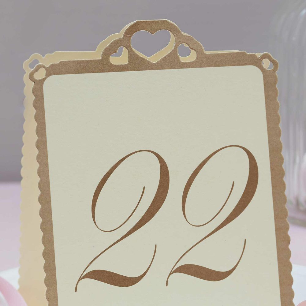 Wedding Table Numbers |   Love Struck – Table Numbers – Ivory / Gold 13-24 Wedding Table Decorations Wedding Table Numbers