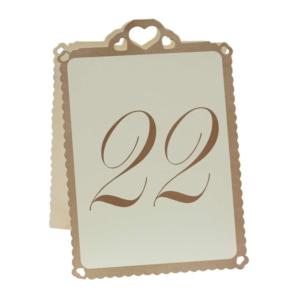 Wedding Table Numbers |   Love Struck – Table Numbers – Ivory / Gold 13-24 Wedding Table Decorations Wedding Table Numbers