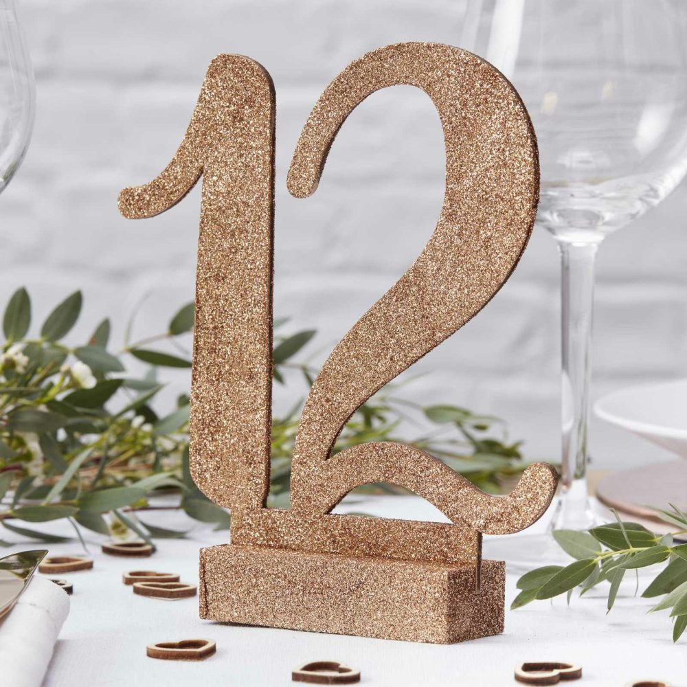 Wedding Table Numbers |   Rose Gold Glitter Wooden Table Numbers 1-12 Wedding Table Decorations Wedding Table Numbers