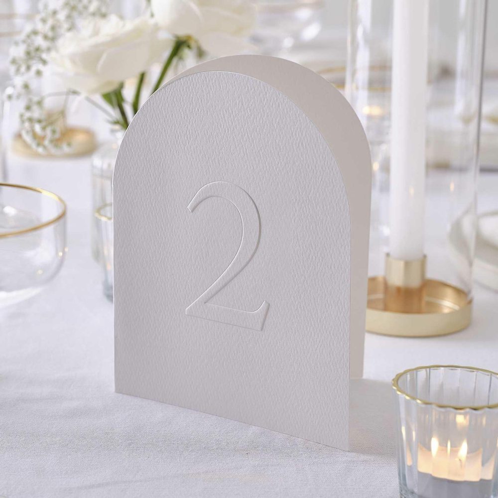 Wedding Table Numbers |   White Embossed Card Table Numbers Wedding Table Decorations Wedding Table Numbers