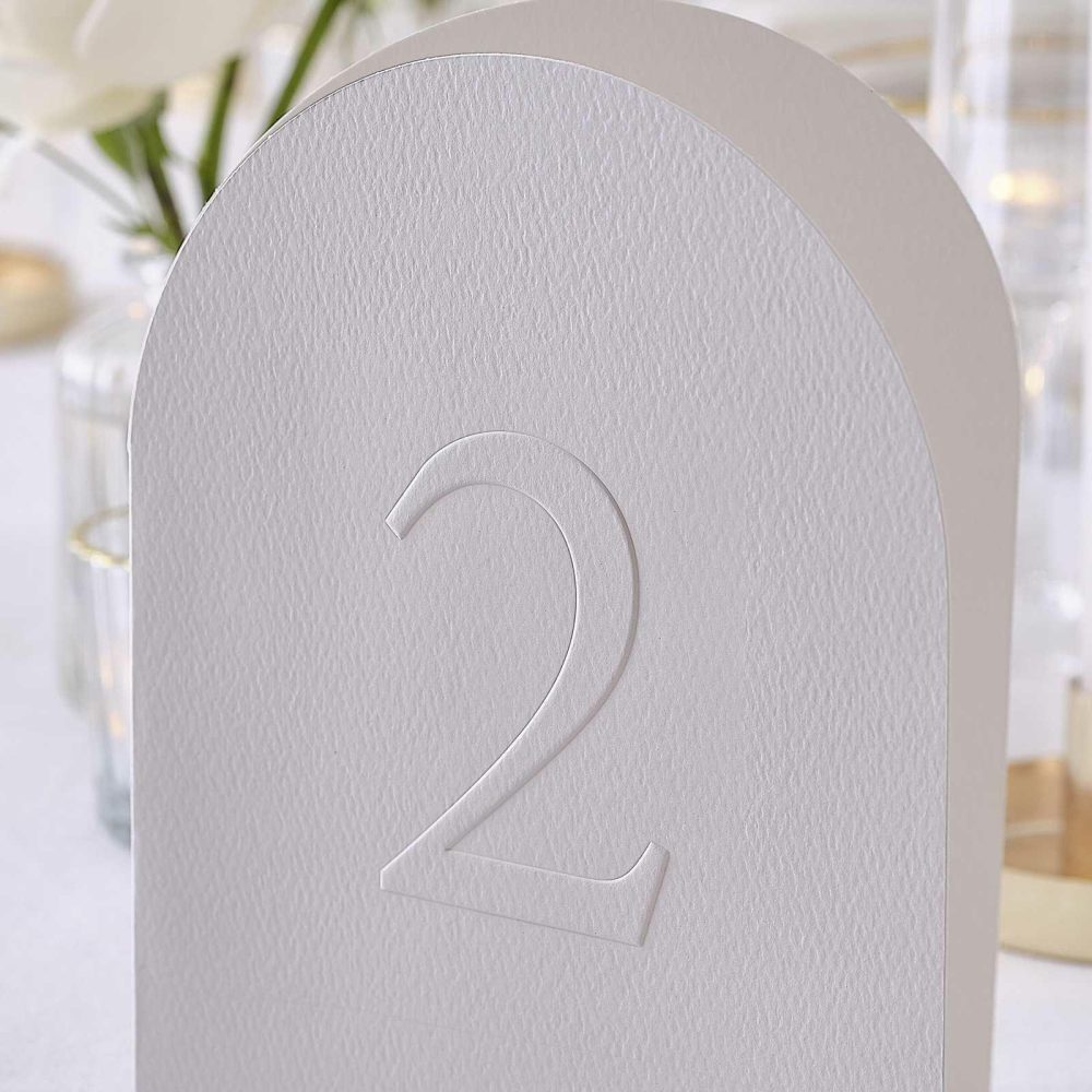 Wedding Table Numbers |   White Embossed Card Table Numbers Wedding Table Decorations Wedding Table Numbers