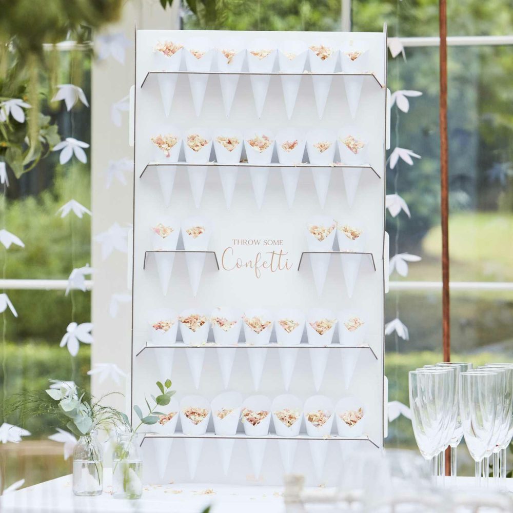 Wedding Throwing Confetti |   Wedding Confetti Cone Holder Stand & Cones Wedding Details Wedding Throwing Confetti