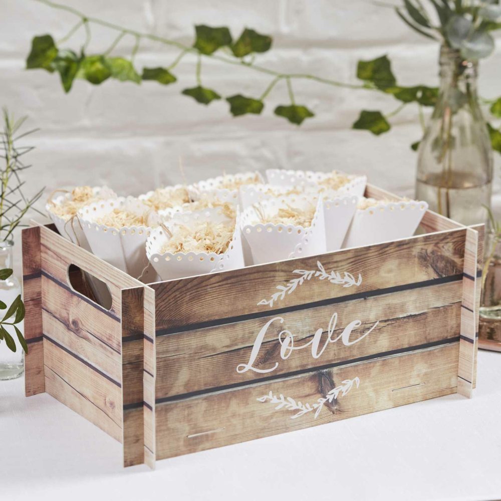 Wedding Throwing Confetti |   Wooden Effect Card Wedding Crate Wedding Details Wedding Throwing Confetti