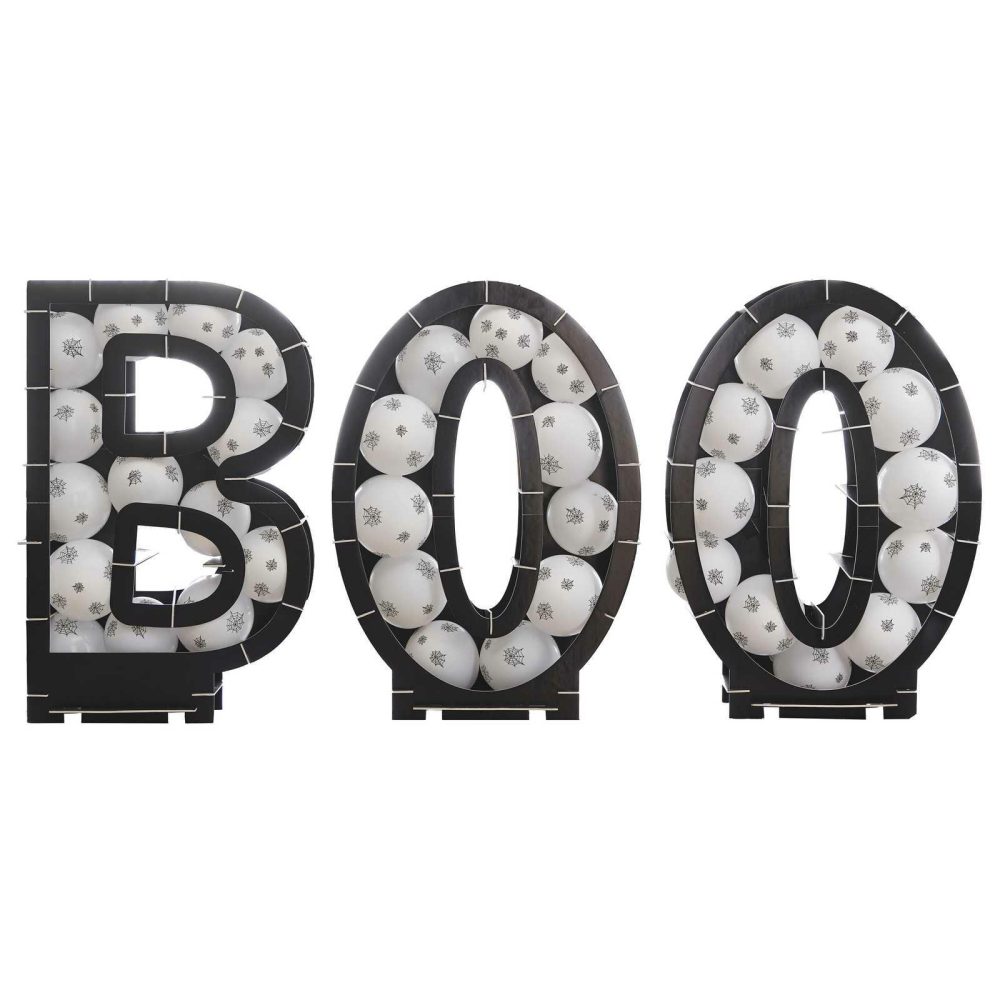 Balloon Mosaic Stands |   Black Boo Halloween Balloon Mosaic Stand Kit With Cobweb Balloons Balloon Mosaic Stands Balloon Mosaic Stands