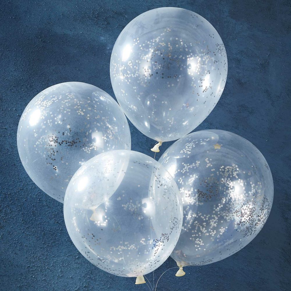 Clear Balloons |   Silver Glitter Filled Confetti Balloons Balloons Clear Balloons