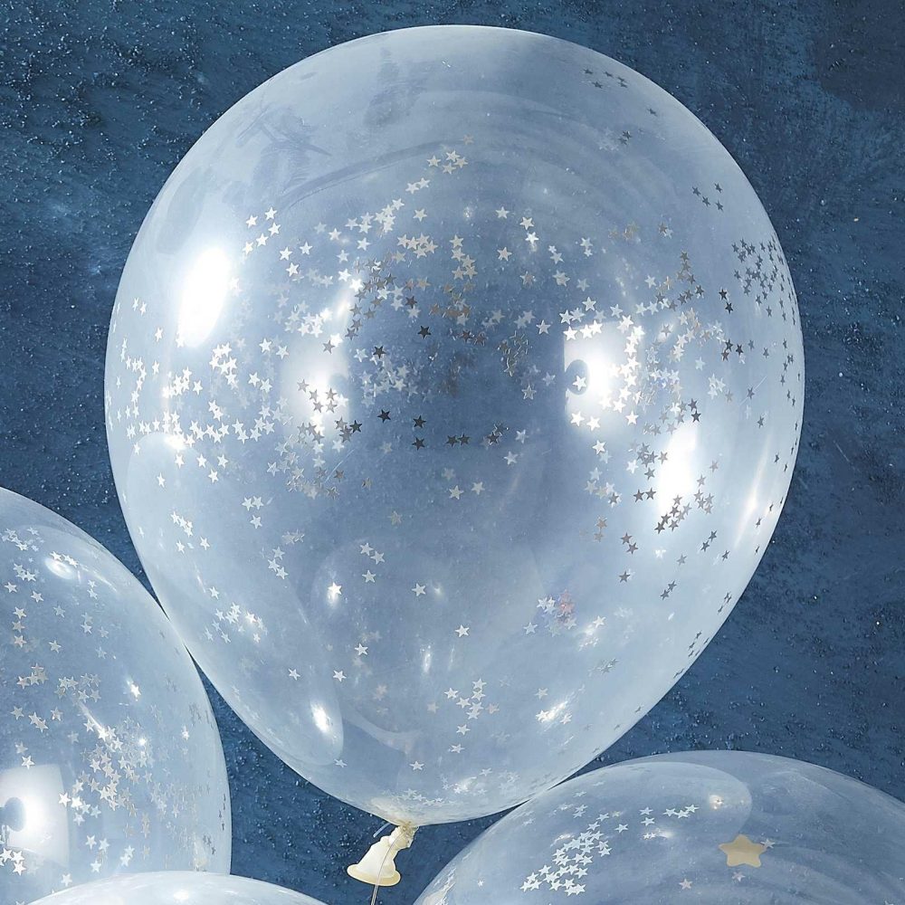 Clear Balloons |   Silver Glitter Filled Confetti Balloons Balloons Clear Balloons