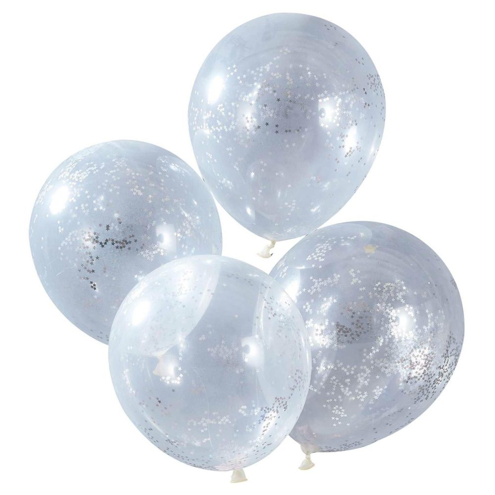 Clear Balloons |   Silver Glitter Filled Confetti Balloons Balloons Clear Balloons