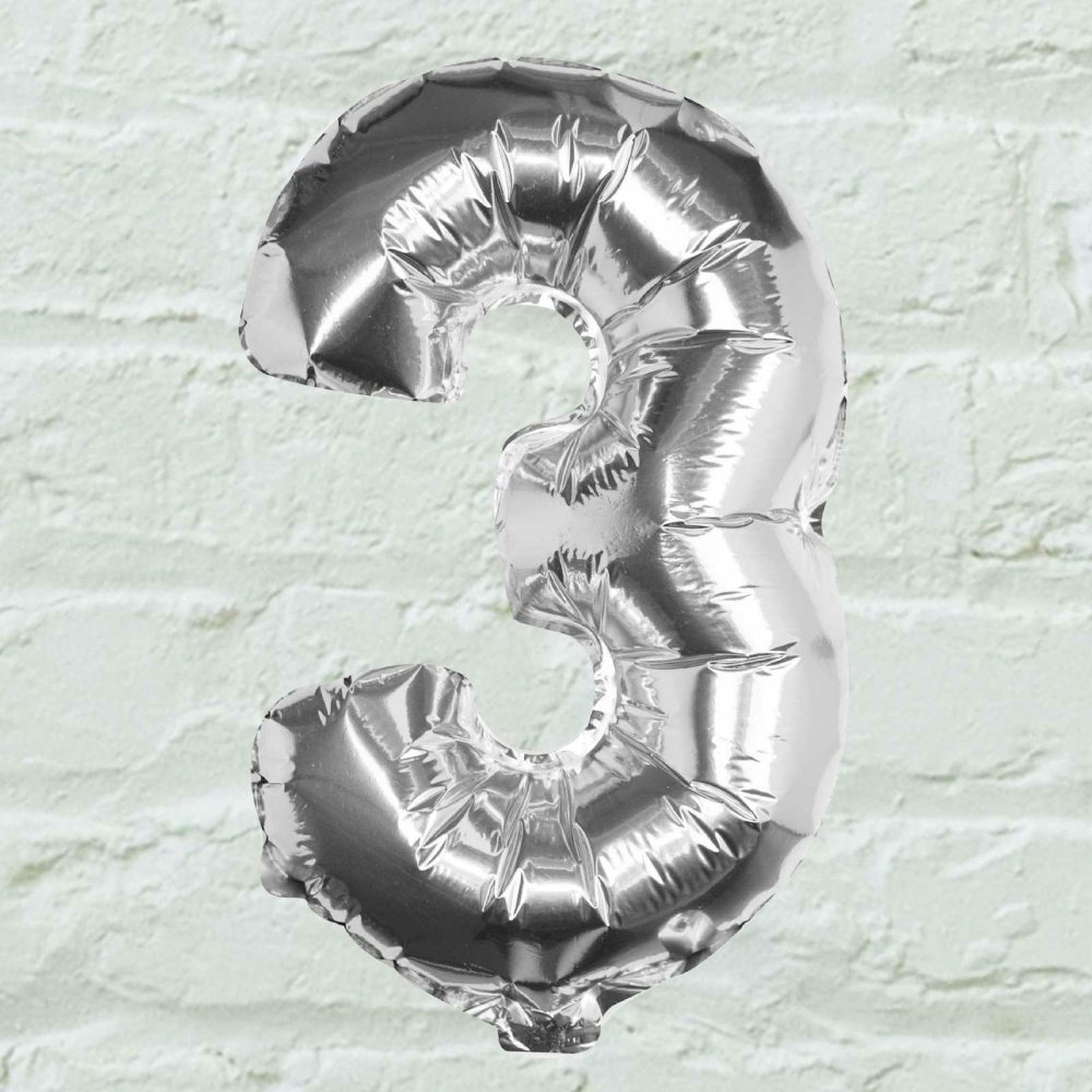 Foil Balloons |   Silver Foil Number 3 Balloon Balloons Foil Balloons