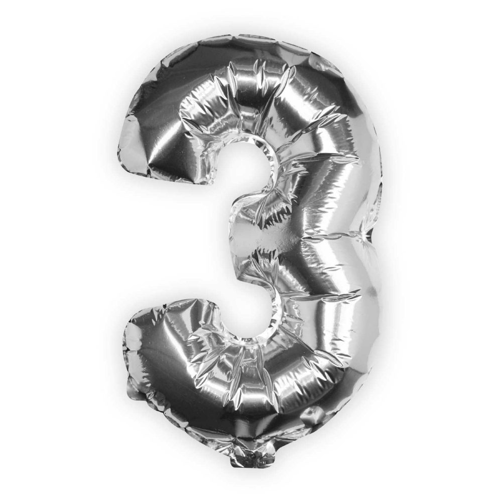 Foil Balloons |   Silver Foil Number 3 Balloon Balloons Foil Balloons