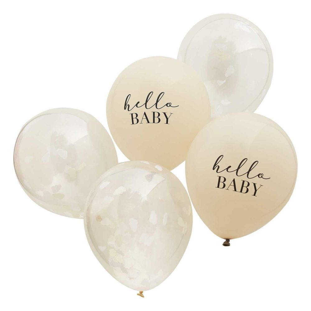 Latex Balloons |   Hello Baby Taupe And Cloud Confetti Baby Shower Balloons Balloons Confetti Balloons