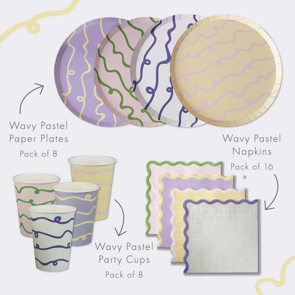 Birthday Tableware |   Wavy Pastel Party Tableware Kit Birthday Decorations Birthday Tableware