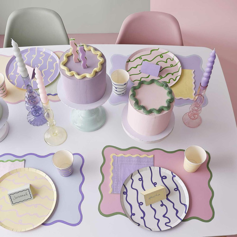 Birthday Tableware |   Wavy Pastel Party Tableware Kit Birthday Decorations Birthday Tableware