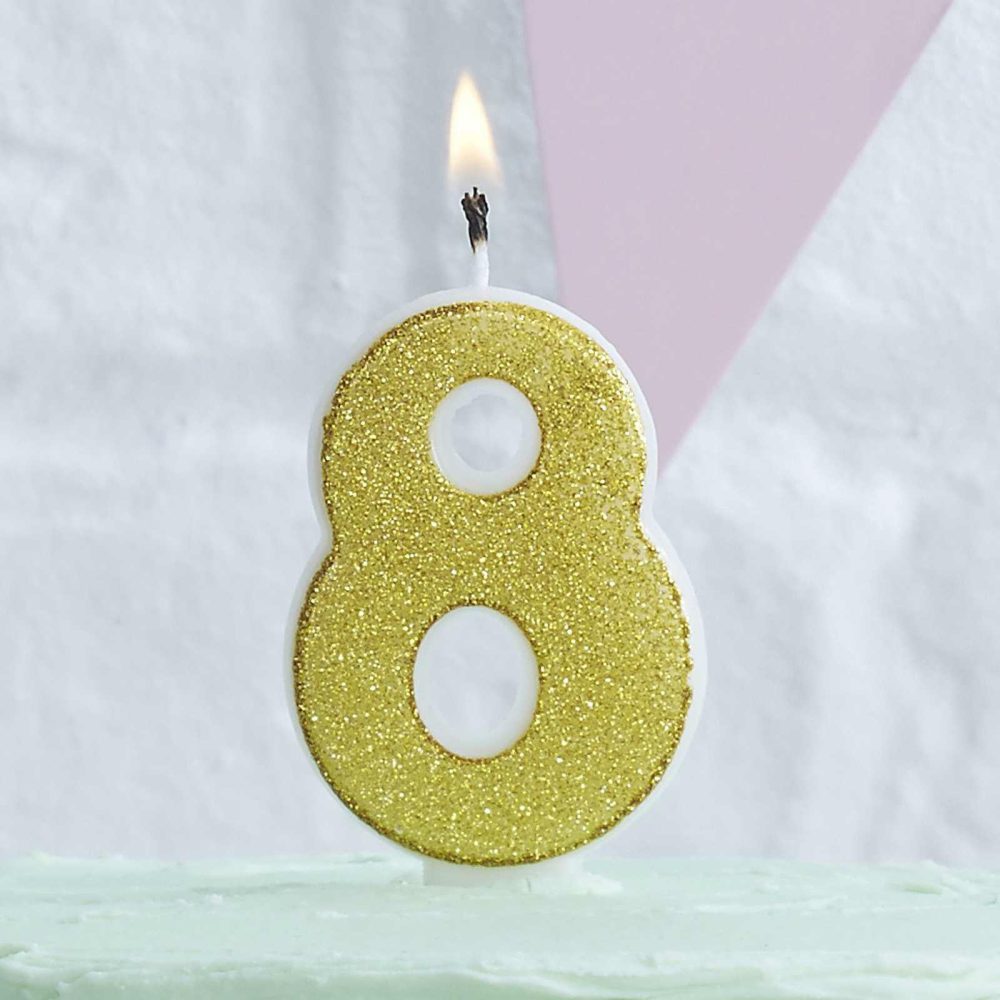 Cake Candles |   Gold Glitter 8 Number Candle – Pick And Mix Cake Candles Cake Candles