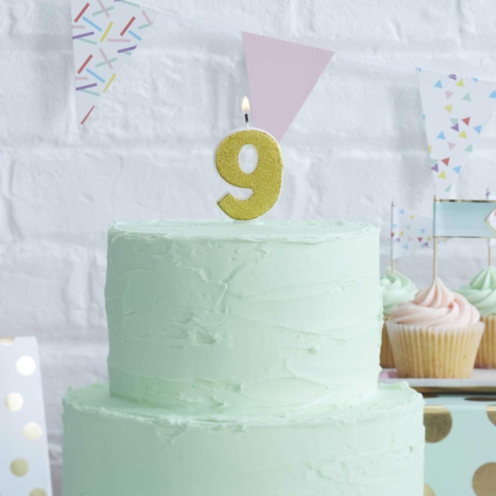 Cake Candles |   Gold Glitter 9 Number Candle – Pick And Mix Cake Candles Cake Candles