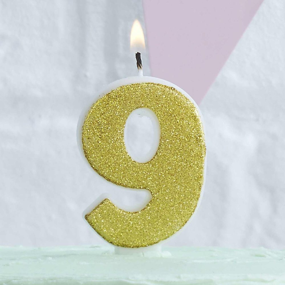 Cake Candles |   Gold Glitter 9 Number Candle – Pick And Mix Cake Candles Cake Candles