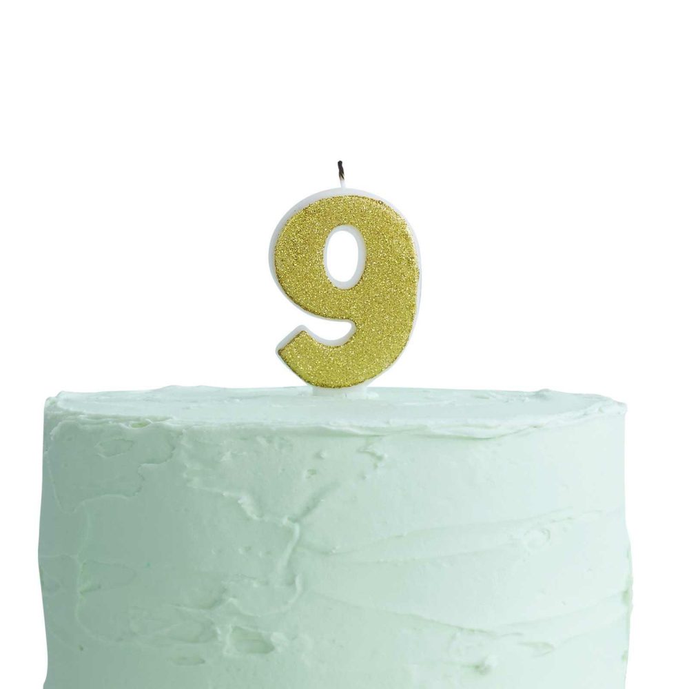 Cake Candles |   Gold Glitter 9 Number Candle – Pick And Mix Cake Candles Cake Candles