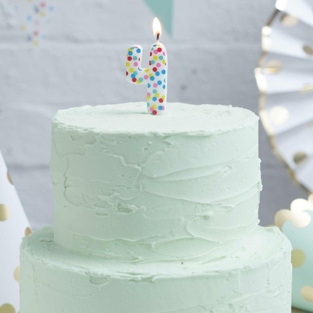 Cake Candles |   Polka Dot Candle Number 4 – Pick And Mix Cake Candles Cake Candles