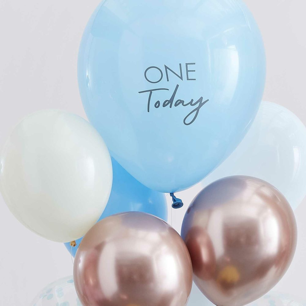 Number Balloons |   Blue And Rose Gold First Birthday Balloons Balloons Number Balloons