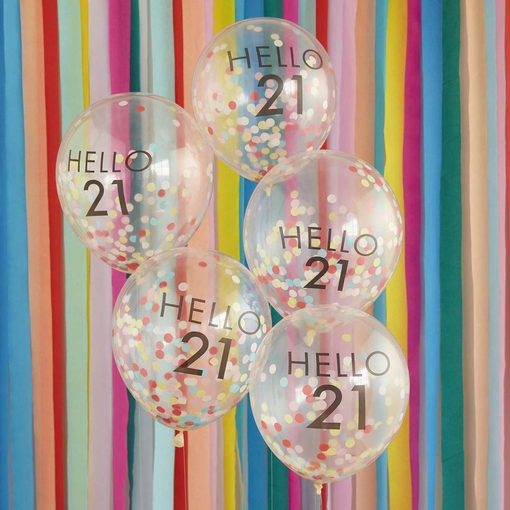 Number Balloons |   Hello 21 Rainbow Confetti 21St Birthday Balloons Balloons Helium Balloons