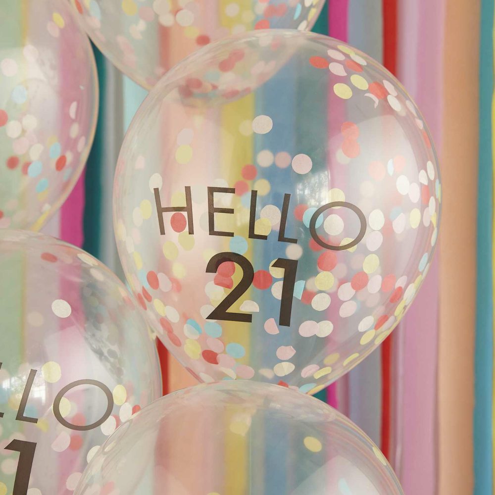 Number Balloons |   Hello 21 Rainbow Confetti 21St Birthday Balloons Balloons Helium Balloons