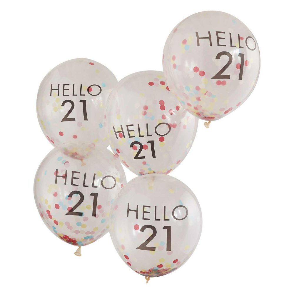 Number Balloons |   Hello 21 Rainbow Confetti 21St Birthday Balloons Balloons Helium Balloons