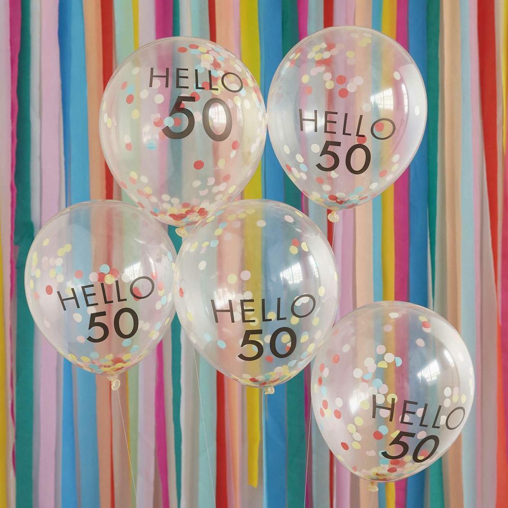 Number Balloons |   Hello 50 Rainbow Confetti 50Th Birthday Balloons Balloons Helium Balloons