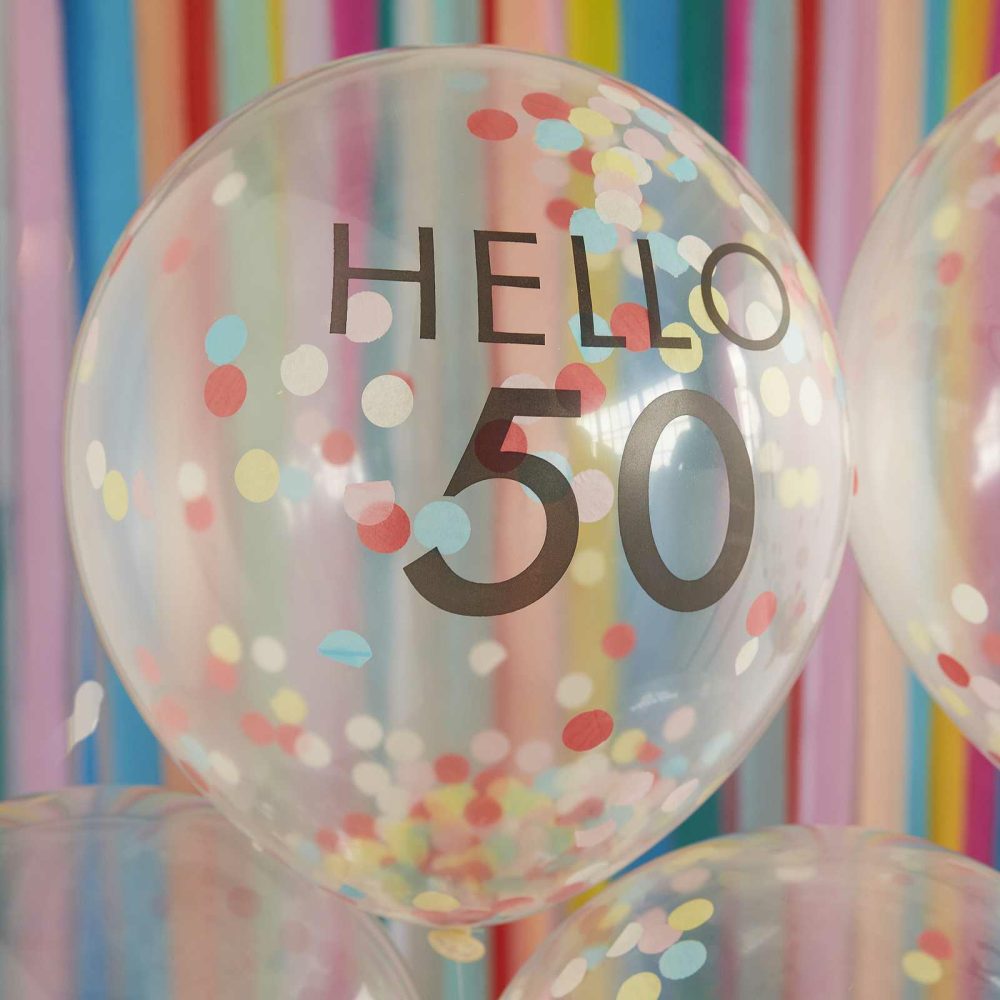 Number Balloons |   Hello 50 Rainbow Confetti 50Th Birthday Balloons Balloons Helium Balloons