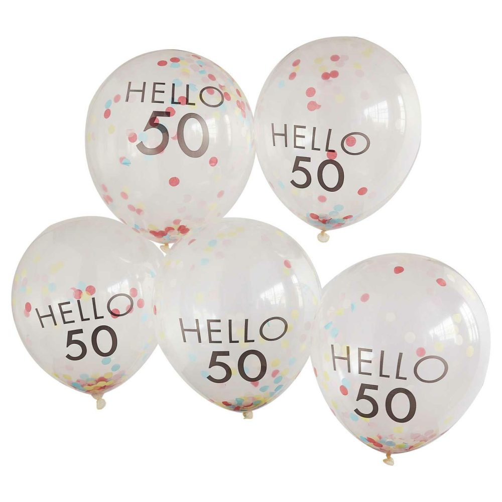 Number Balloons |   Hello 50 Rainbow Confetti 50Th Birthday Balloons Balloons Helium Balloons