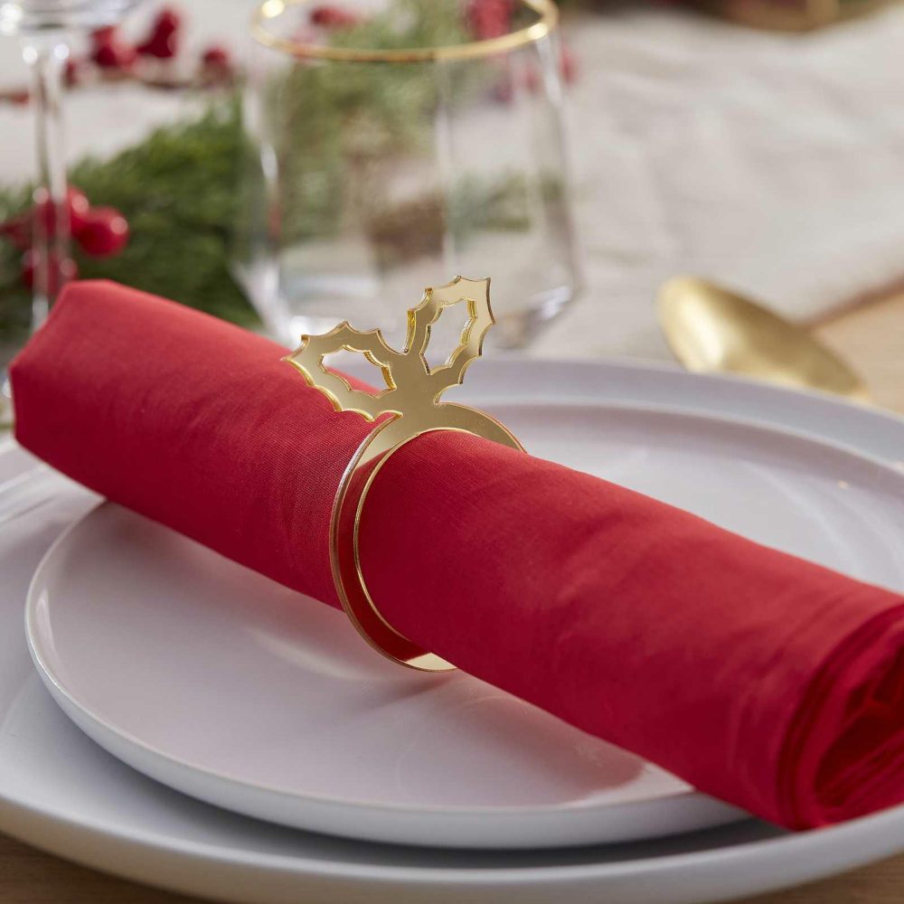 Paper Napkins |   Gold Acrylic Holly Napkin Rings Paper Napkins Paper Napkins