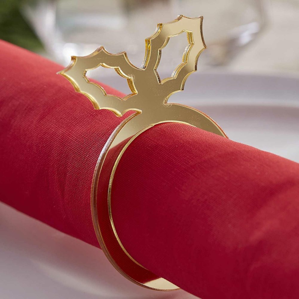 Paper Napkins |   Gold Acrylic Holly Napkin Rings Paper Napkins Paper Napkins