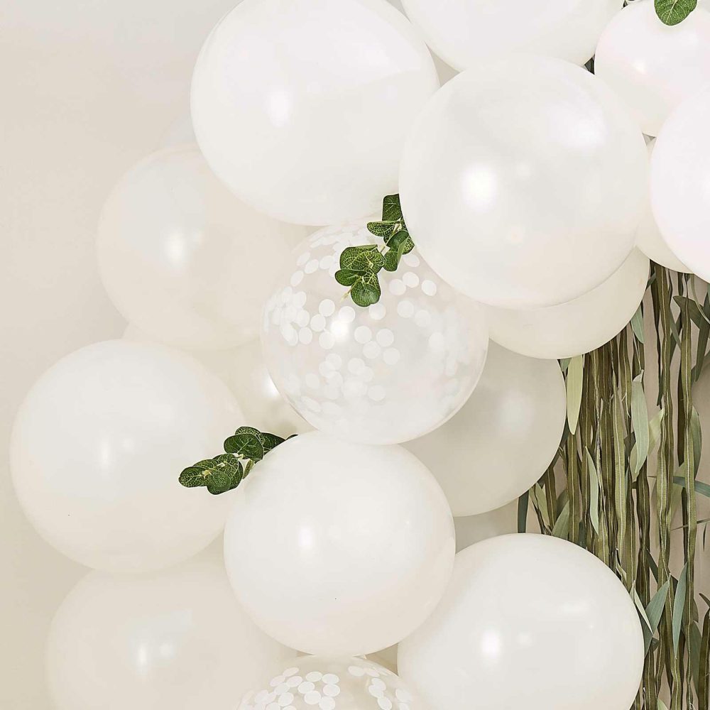 Balloon Arches |   White Baby Shower Balloons Arch With Foliage Balloon Arches Balloon Arches