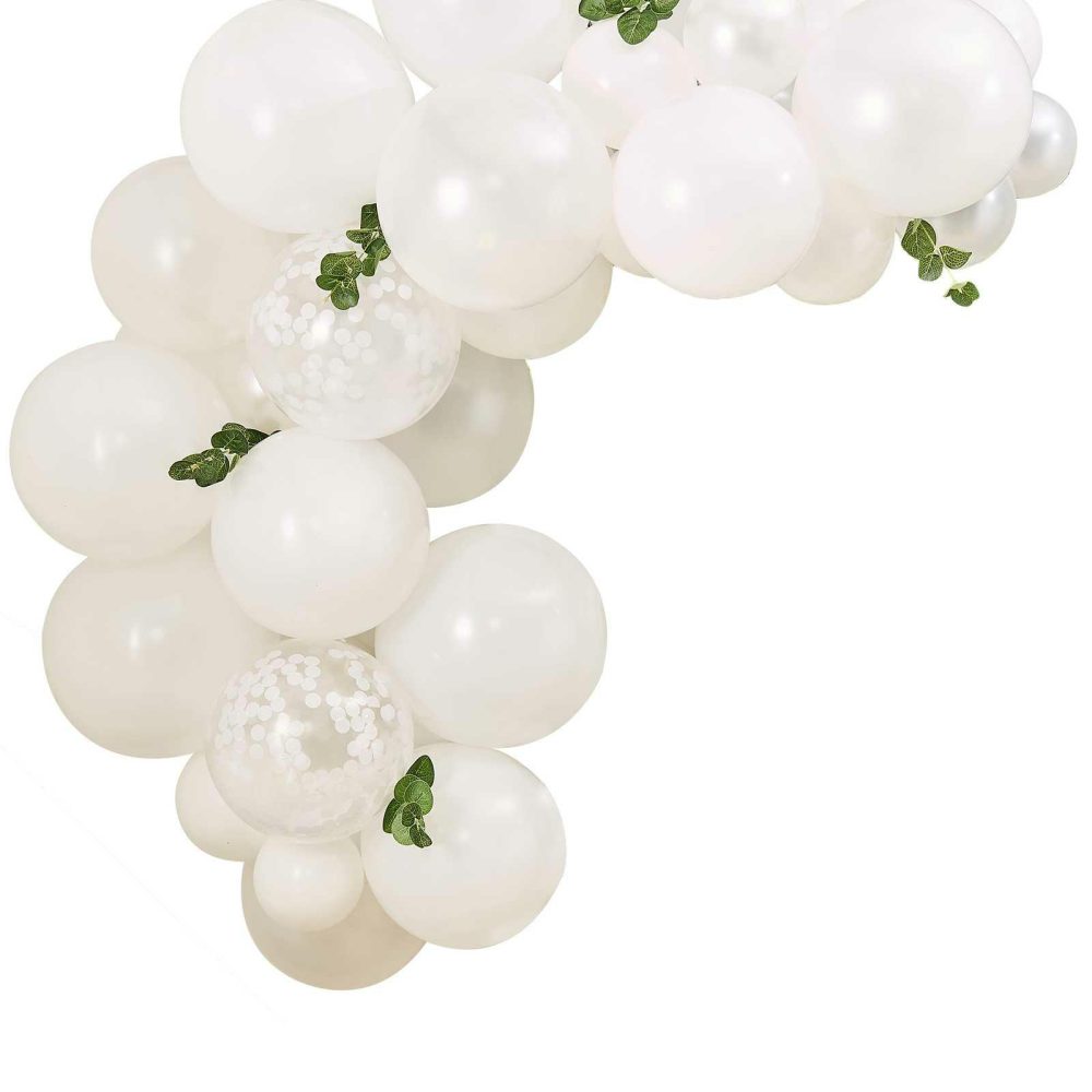 Balloon Arches |   White Baby Shower Balloons Arch With Foliage Balloon Arches Balloon Arches