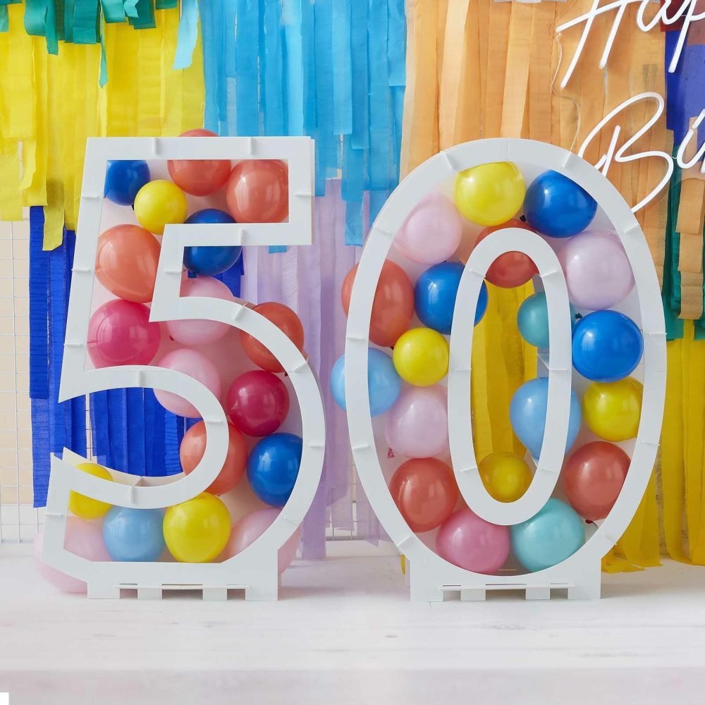 Balloon Mosaic Stands |   Rainbow Bright Balloon Mosaic Number Stand 50 Balloon Mosaic Stands Balloon Mosaic Stands