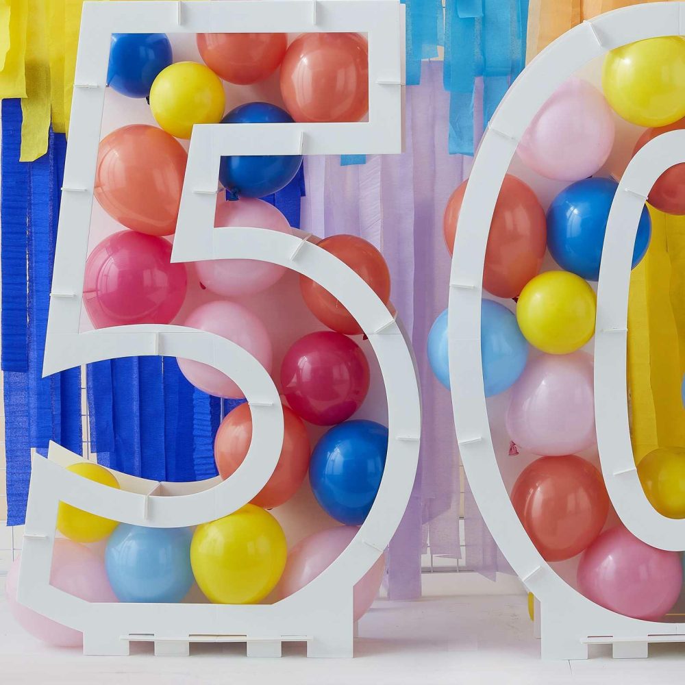 Balloon Mosaic Stands |   Rainbow Bright Balloon Mosaic Number Stand 50 Balloon Mosaic Stands Balloon Mosaic Stands