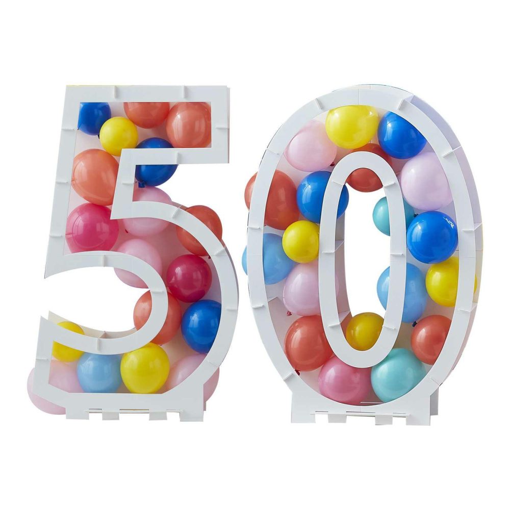 Balloon Mosaic Stands |   Rainbow Bright Balloon Mosaic Number Stand 50 Balloon Mosaic Stands Balloon Mosaic Stands