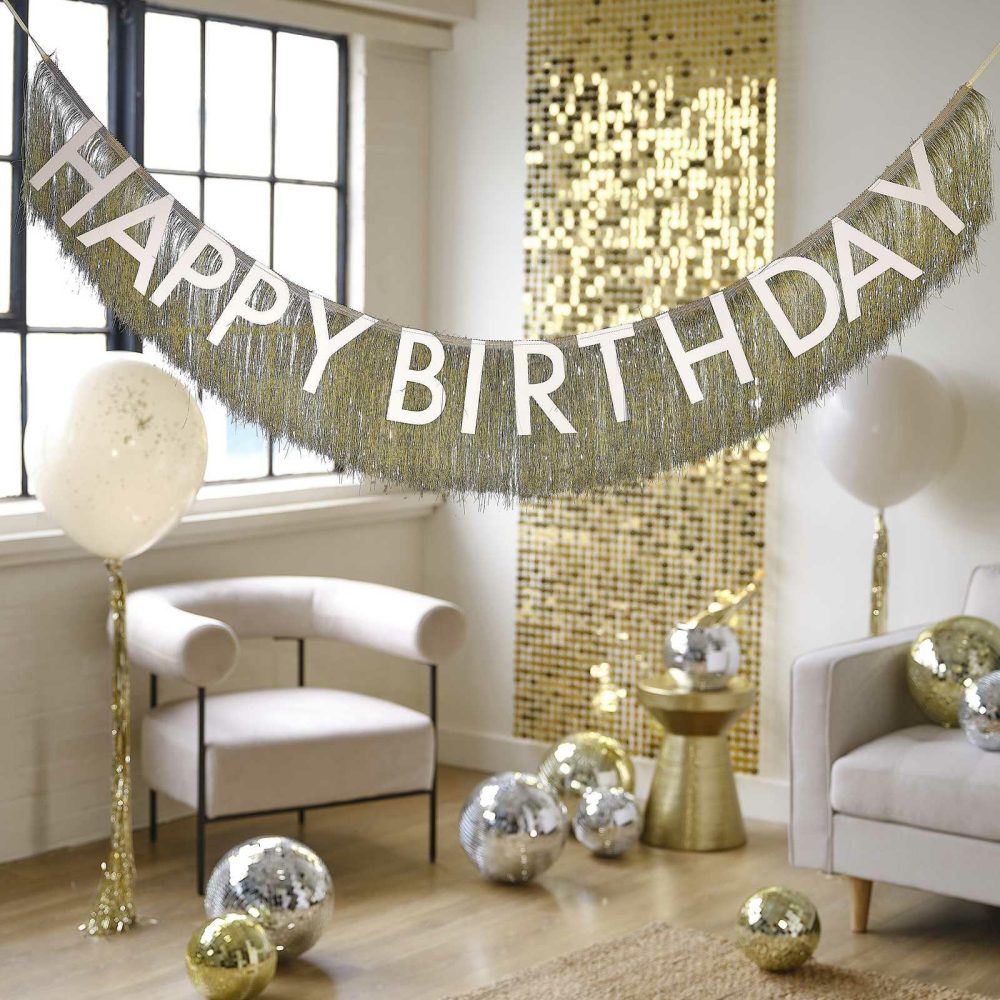 Birthday Banners |   Gold Fringe Happy Birthday Bunting Birthday Banners Birthday Banners