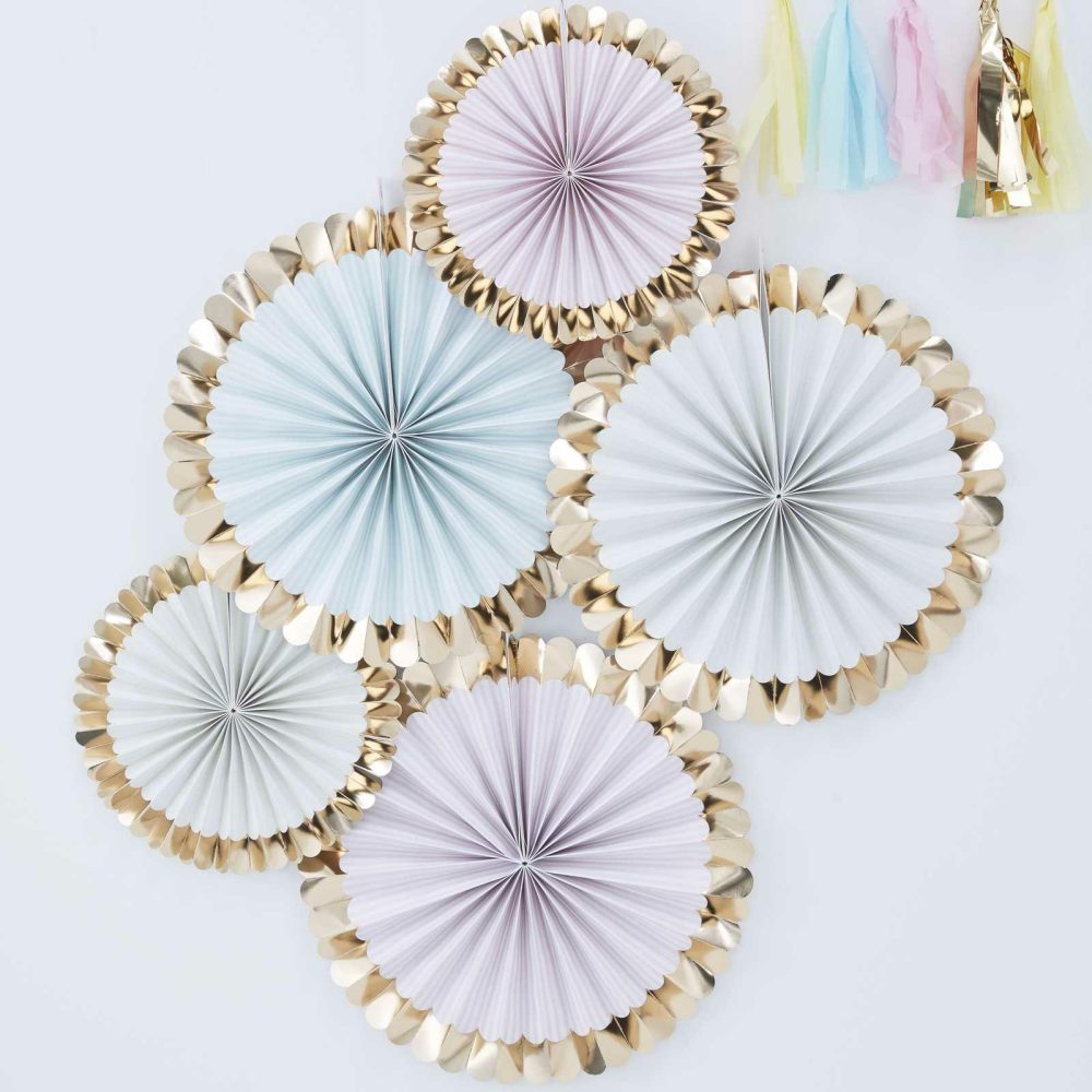 Hanging Decorations |   Gold Foiled Pastel Paper Fan Decorations Hanging Decorations Hanging Decorations