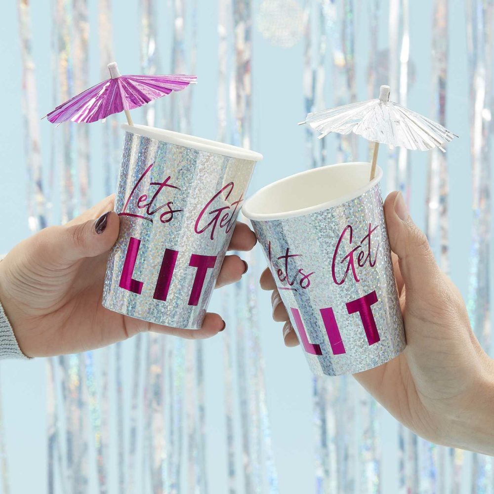 Paper Cups |   Holographic Lets Get Lit Paper Cups – Jolly Vibes Paper Cups Paper Cups