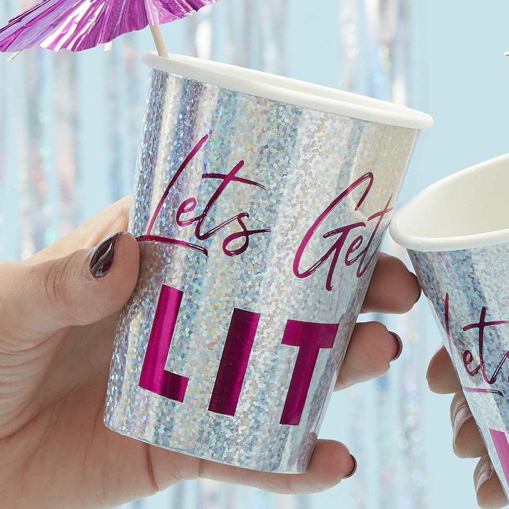 Paper Cups |   Holographic Lets Get Lit Paper Cups – Jolly Vibes Paper Cups Paper Cups