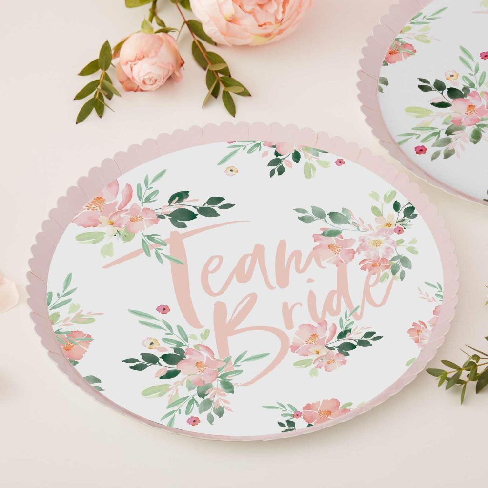 Paper Plates |   Team Bride Pink Floral Plates Paper Plates Paper Plates