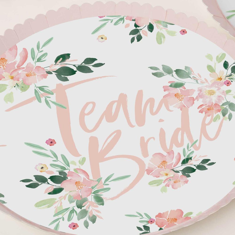 Paper Plates |   Team Bride Pink Floral Plates Paper Plates Paper Plates