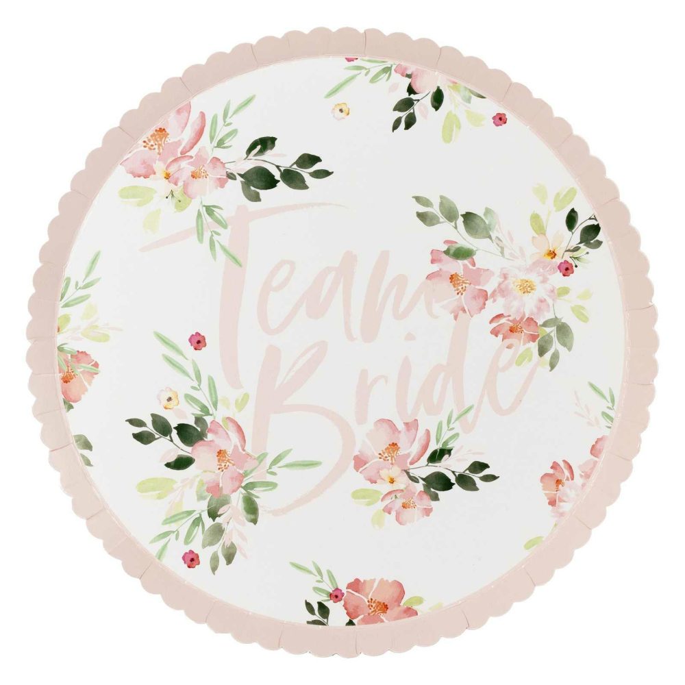 Paper Plates |   Team Bride Pink Floral Plates Paper Plates Paper Plates