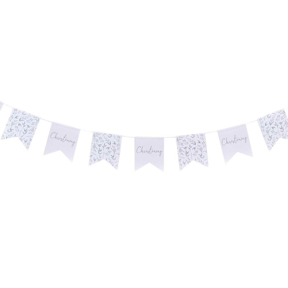 Room Decorations |   White And Green Botanical Christening Bunting Party Decorations Room Decorations