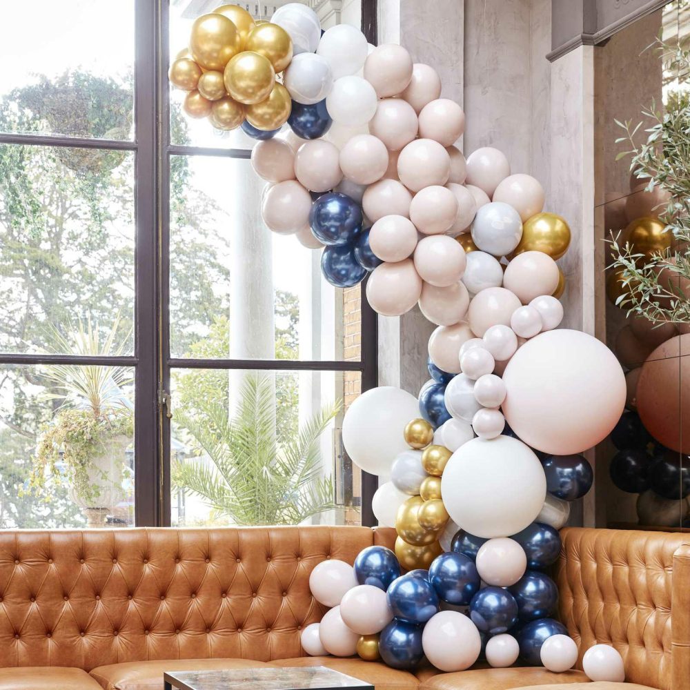 Latex Balloons |   Luxe Marble, Navy & Gold Chrome Balloon Arch Kit Balloon Arches Balloon Arches