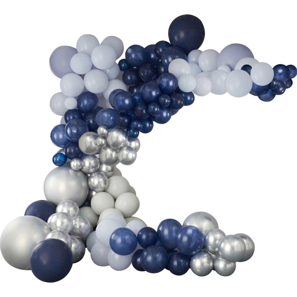 Latex Balloons |   Luxe Silver, Navy & Blue Balloon Arch Kit Balloon Arches Balloon Arches